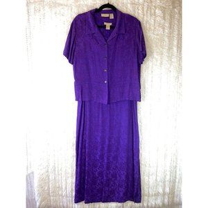 Studio Ease 2pc Blouse / Dress Womens Size 10 Indigo Short Sleeve Button Up VNTG